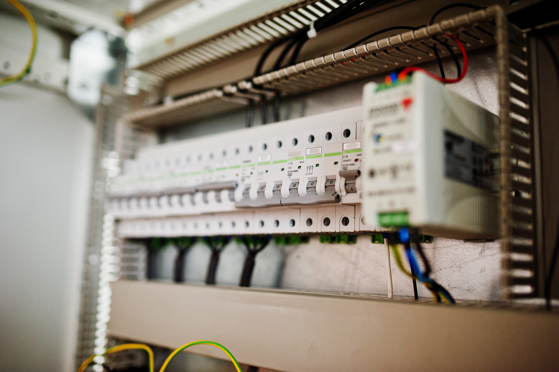 Electrical panel, electric meter and circuit breakers. Electric