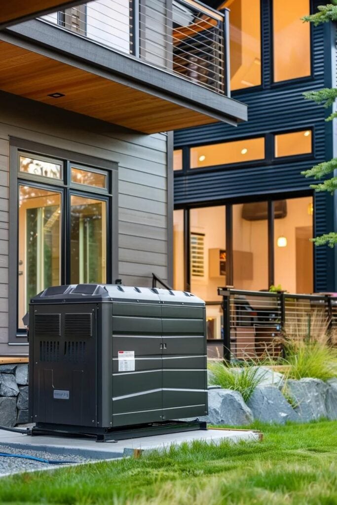 A modern whole house generator installed outside a home, symbolizing reliable backup power