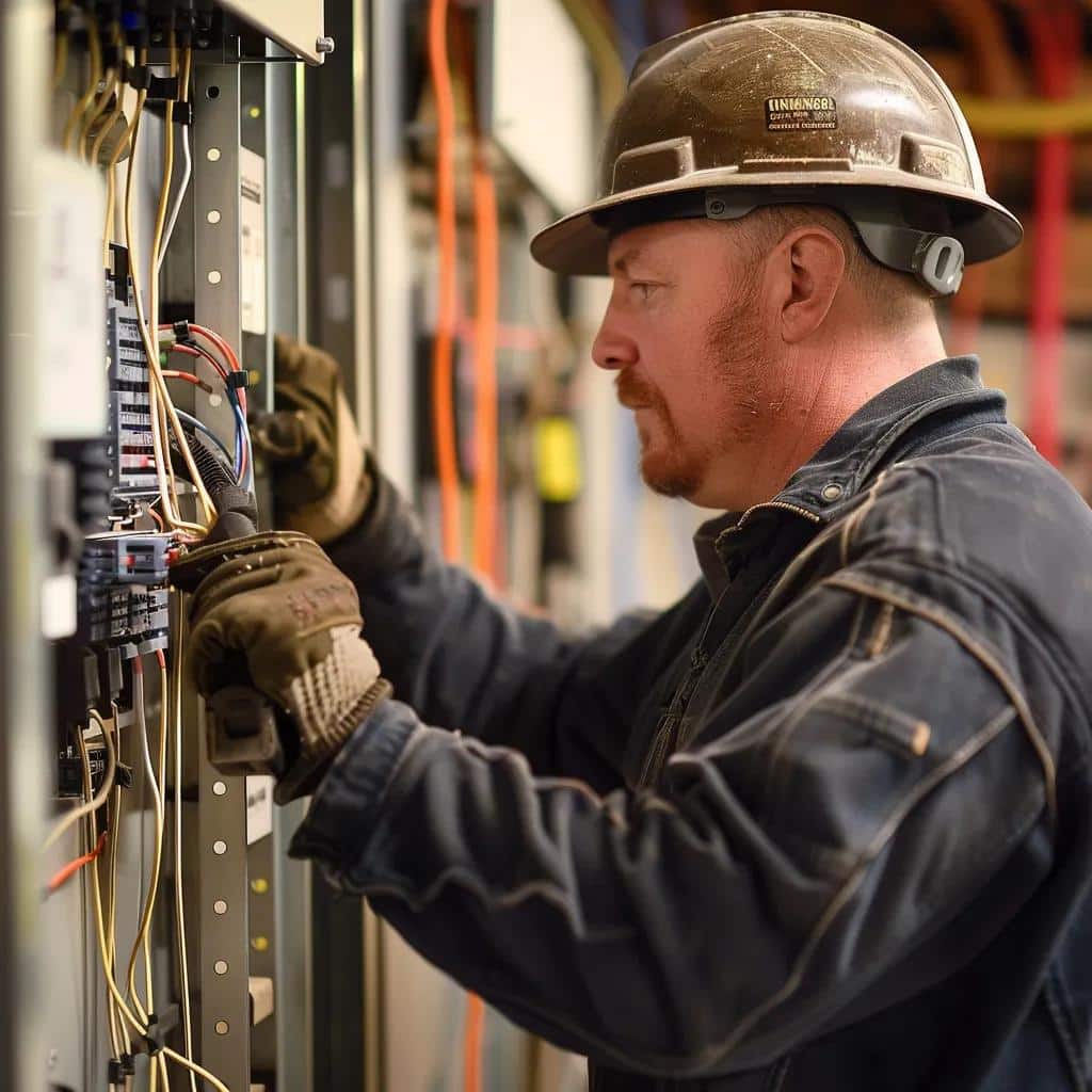 emergency electrician in Ankeny, Iowa working on an residential electrical panel with urgency and professionalism
