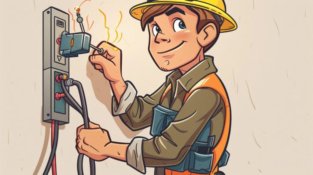 Electrician working on electrical panel with tools, demonstrating surge protection installation and electrical safety.