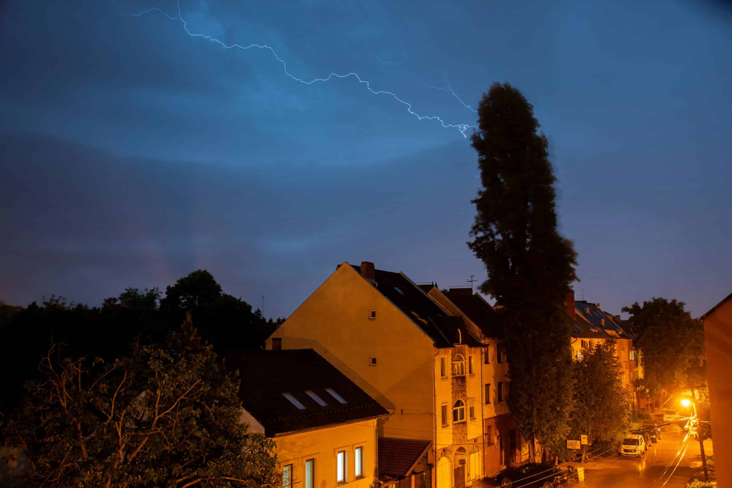 Close-up of a surge protector and connected electronics