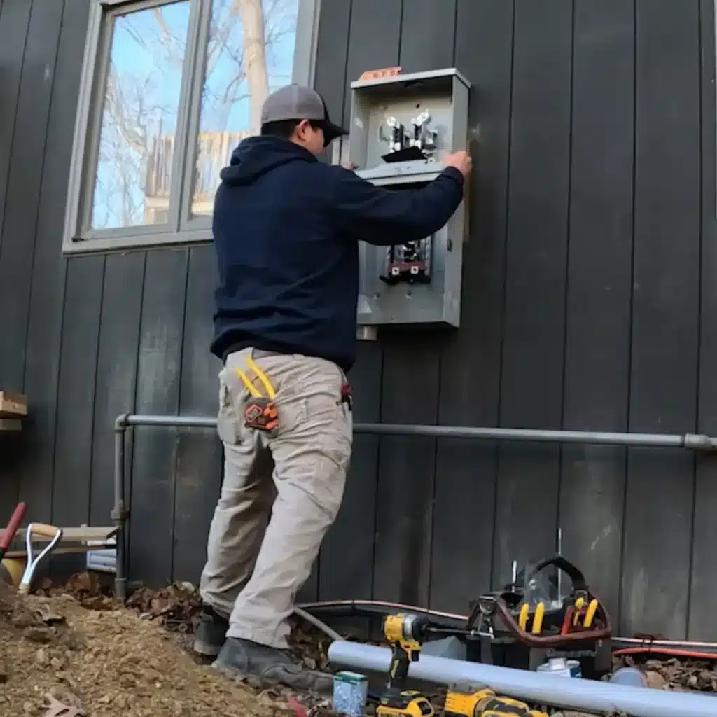 Close-up of a 200 amp electrical panel highlighting advanced safety features