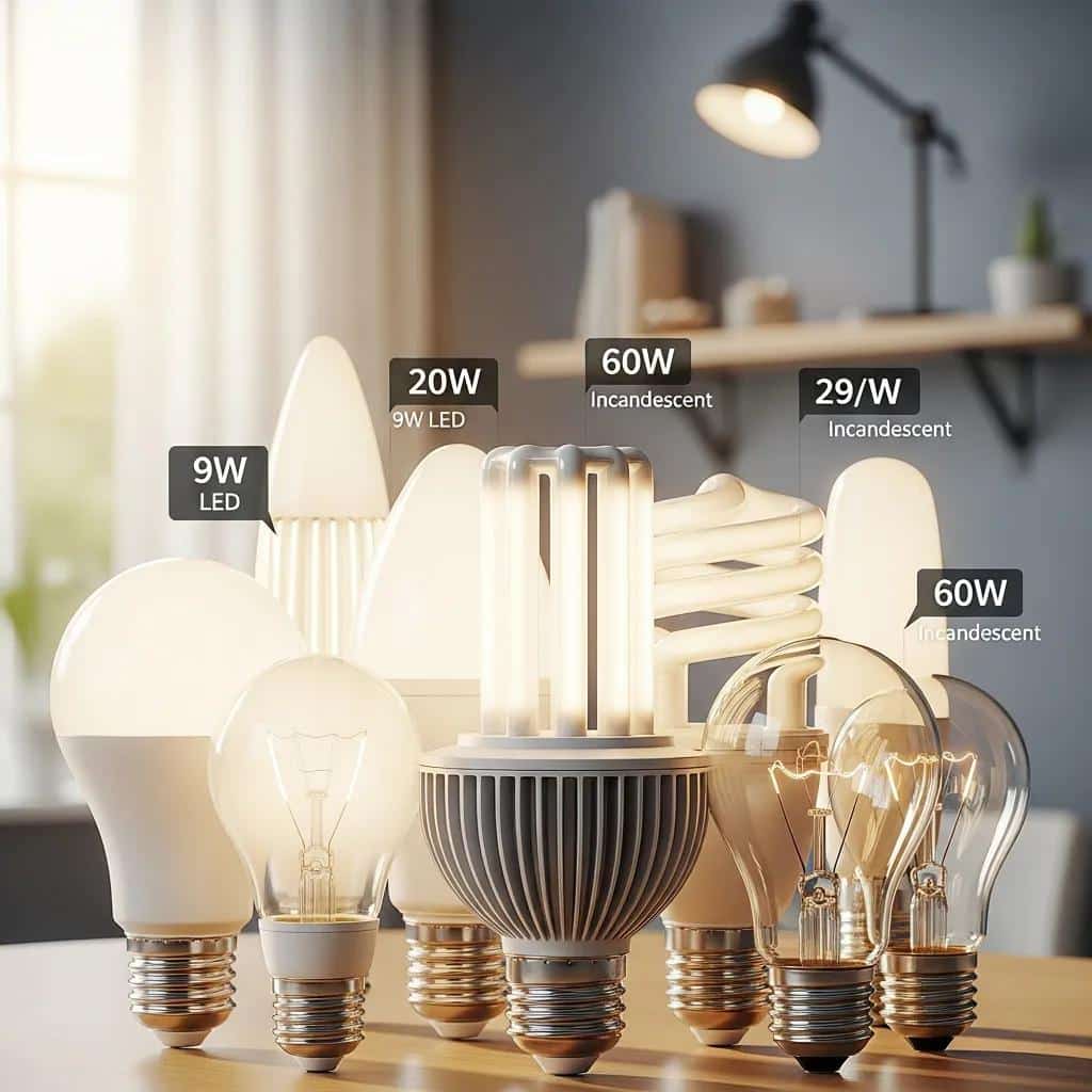 Comparison of energy-efficient LED bulbs and traditional incandescent bulbs