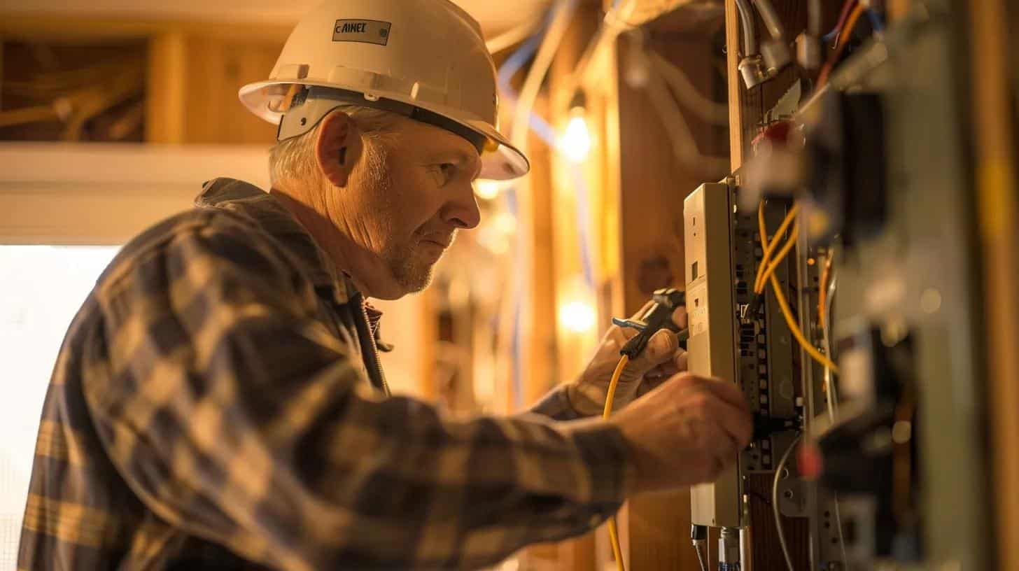 Licensed electrician performing home electrical rewiring in a West Des Moines residence