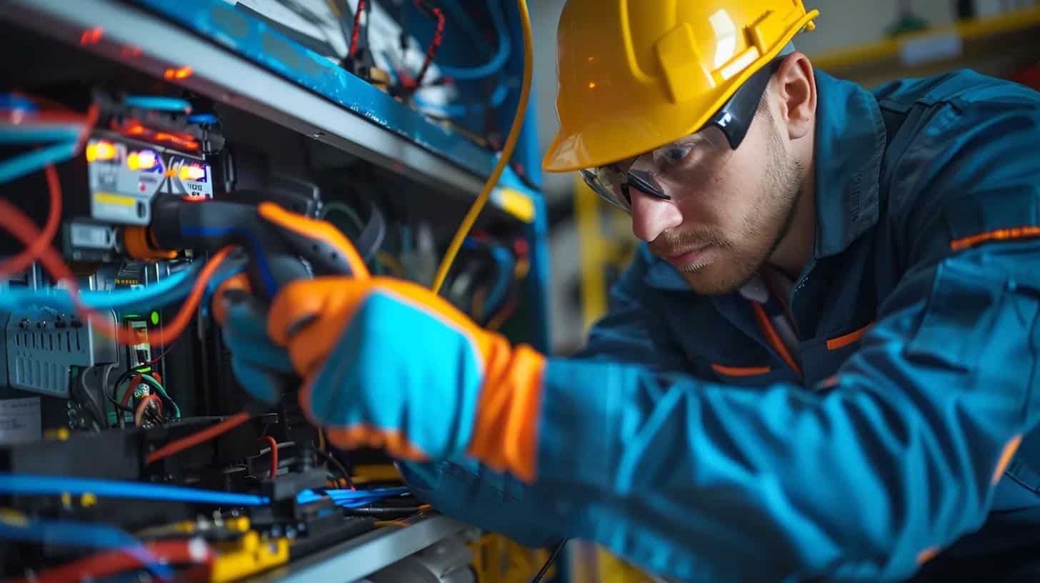 Electrician inspecting EV charger installation for safety compliance