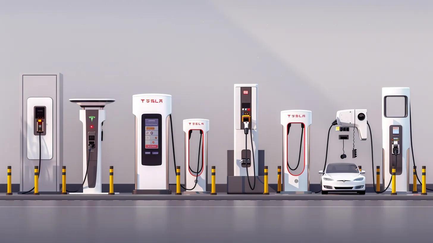Different types of EV chargers displayed in a modern setting