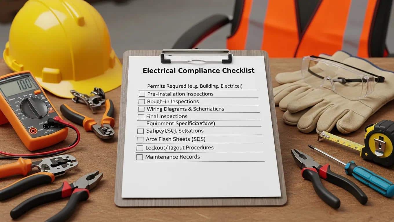 Checklist of electrical compliance requirements with tools and safety equipment