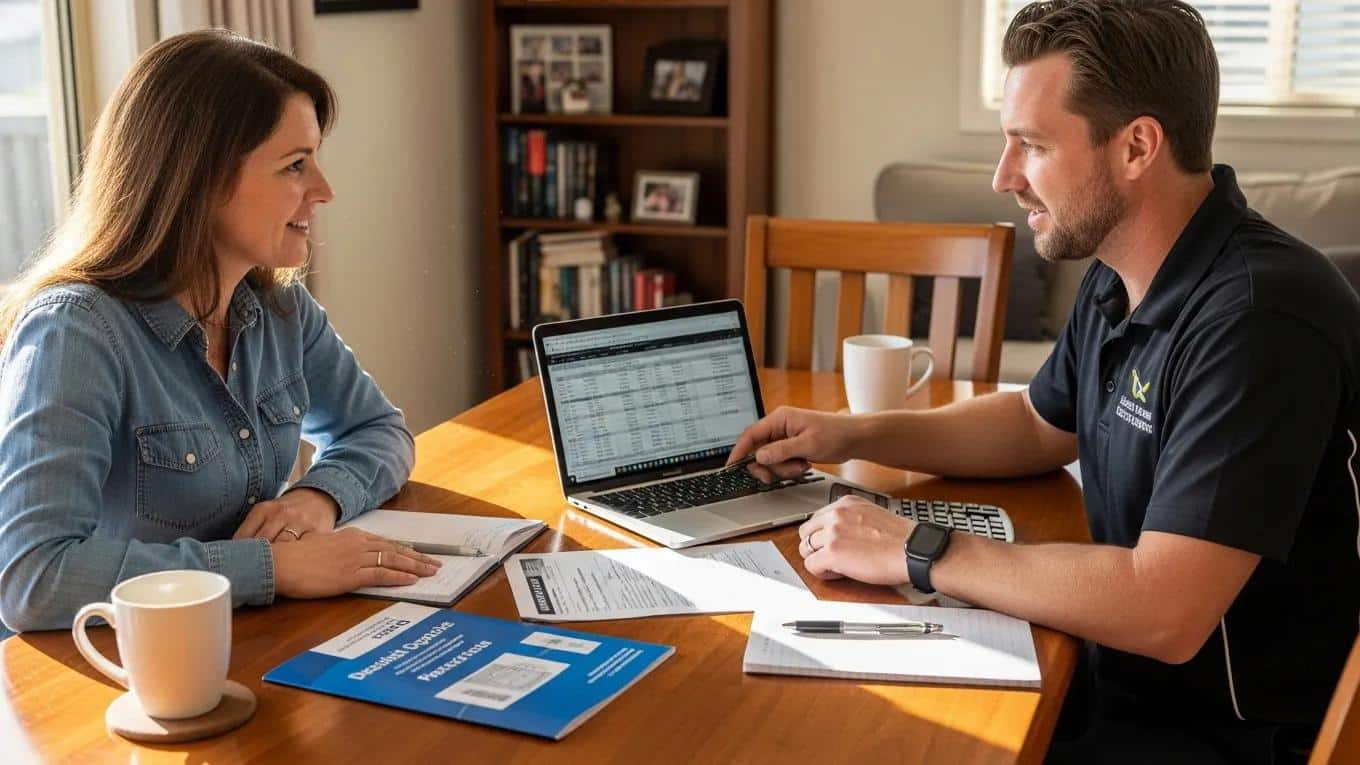 Homeowner discussing financing options for electrical panel upgrades with a licensed electrician