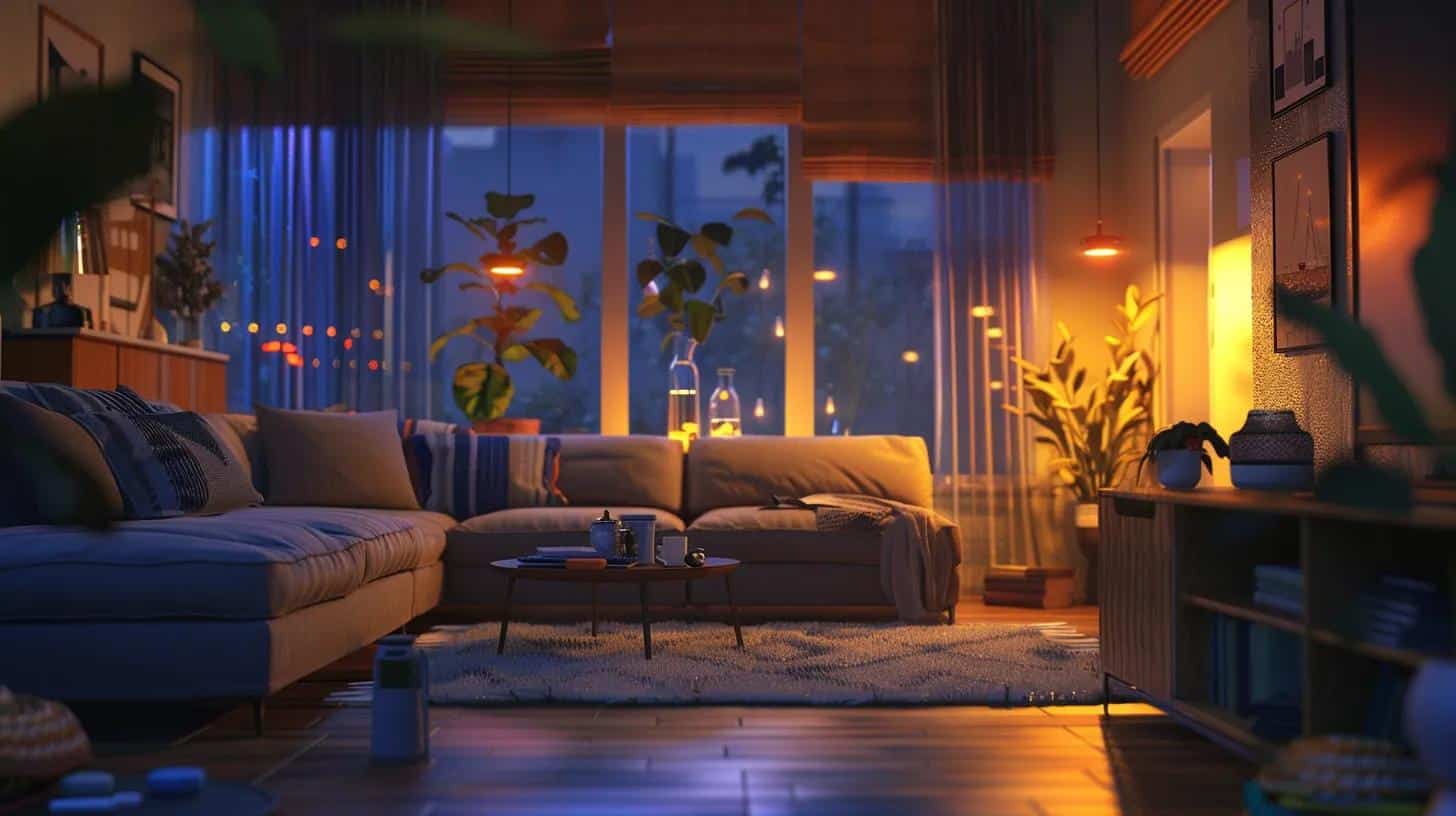 Living room with flickering lights, illustrating electrical issues and safety concerns