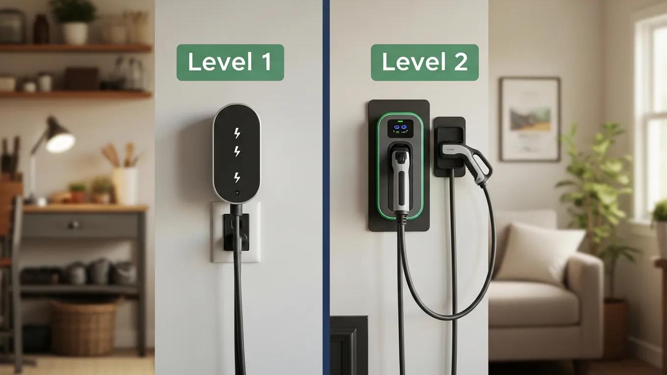 Comparison of Level 1 and Level 2 electric vehicle chargers in a home garage setting