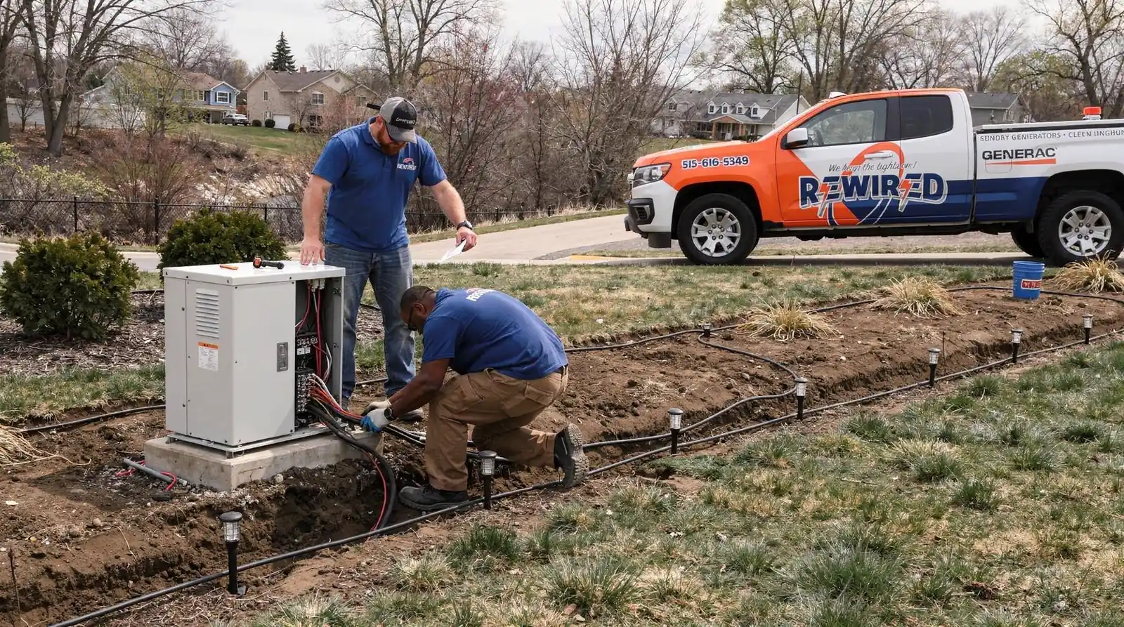 Rewired Iowa handles electrical rewiring and low-voltage work, the same wiring category that landscape lighting