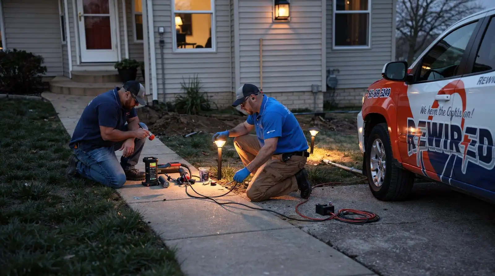 Rewired Iowa technicians quickly diagnose and resolve outdoor lighting problems for homeowners.; Customers report excellent