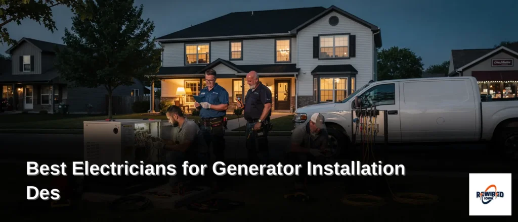 Rewired Iowa electricians installing a whole-house Generac generator at a Des Moines, Iowa home, ensuring