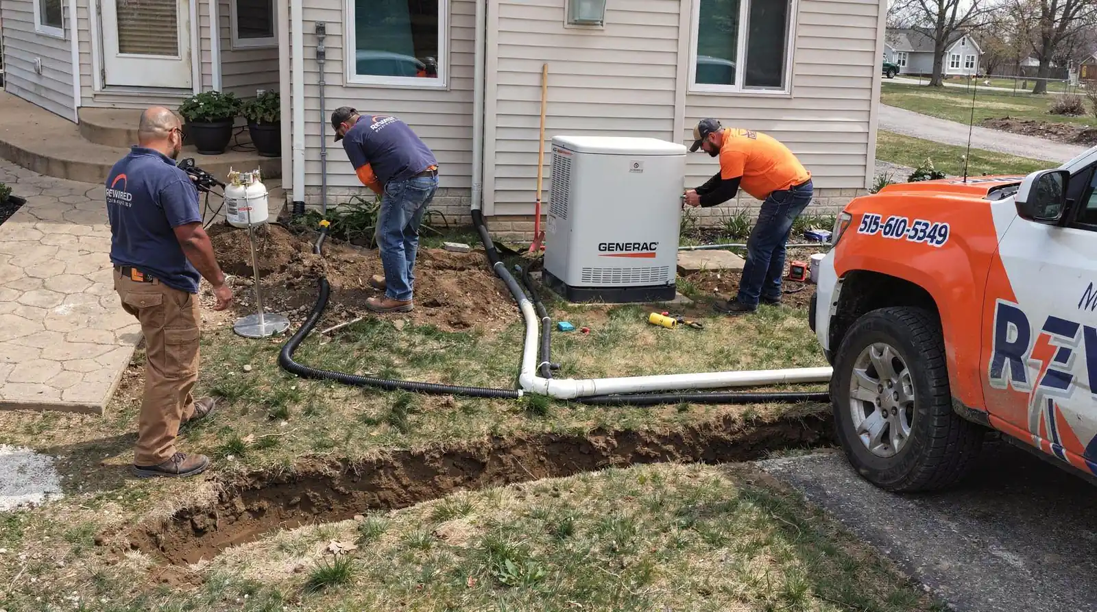 Rewired Iowa installs Generac systems that automatically power a home during an outage.; A standby