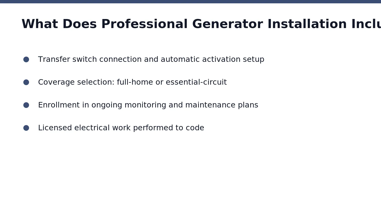 Whole-house generator installation with transfer switch