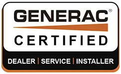 Generac Certified Dealer, Service, and Installer logo representing Rewired Iowa's expertise in whole house generator installation and service.