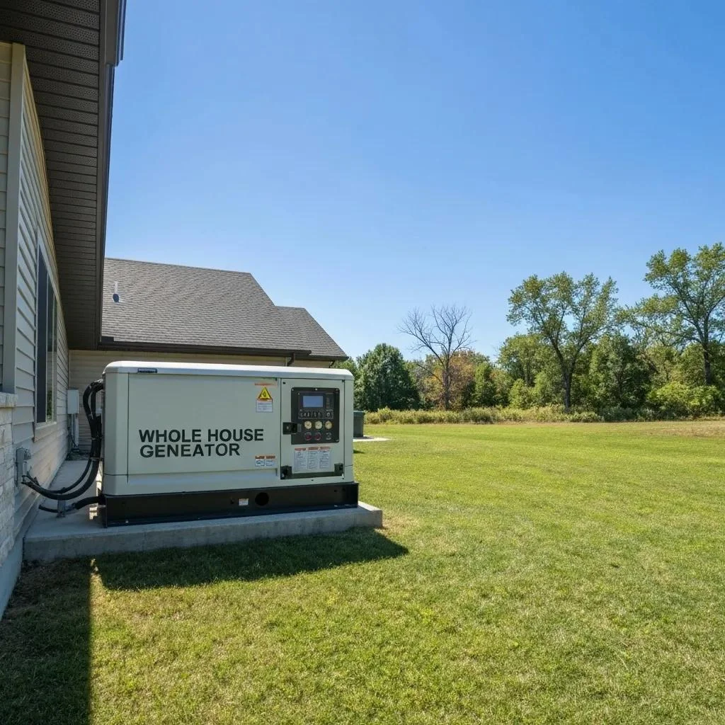 Whole house generator installed outside a modern home in Central Iowa