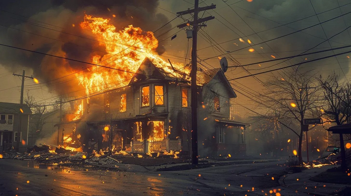 House engulfed in flames, illustrating the dangers of electrical fires and the importance of AFCI breaker installation for safety in Des Moines.